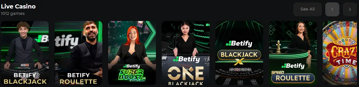 Bibliotheek met tafelspellen, slots en live casino