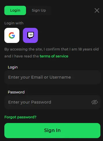 Inloggedeelte – toegang tot spelersaccount